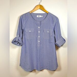 Vineyard Vines Blue and White Stripe Long Sleeve Womens Size 10 100%Cotton EUC